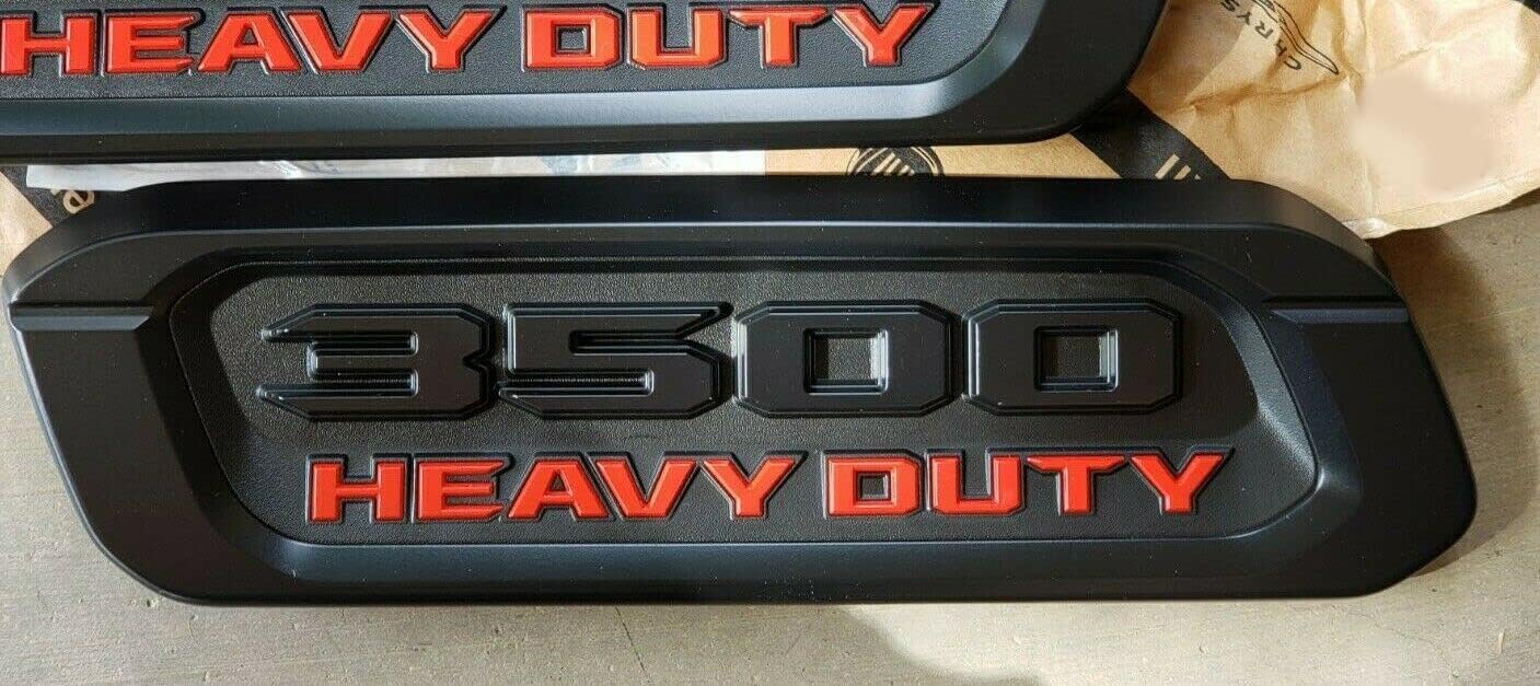 2pack OEM 3500 Heavy Duty Emblems Left Right Side Badges Hood 3D ABS Compatible with fits 3500 68632972AA 68632973AA (Black Red)