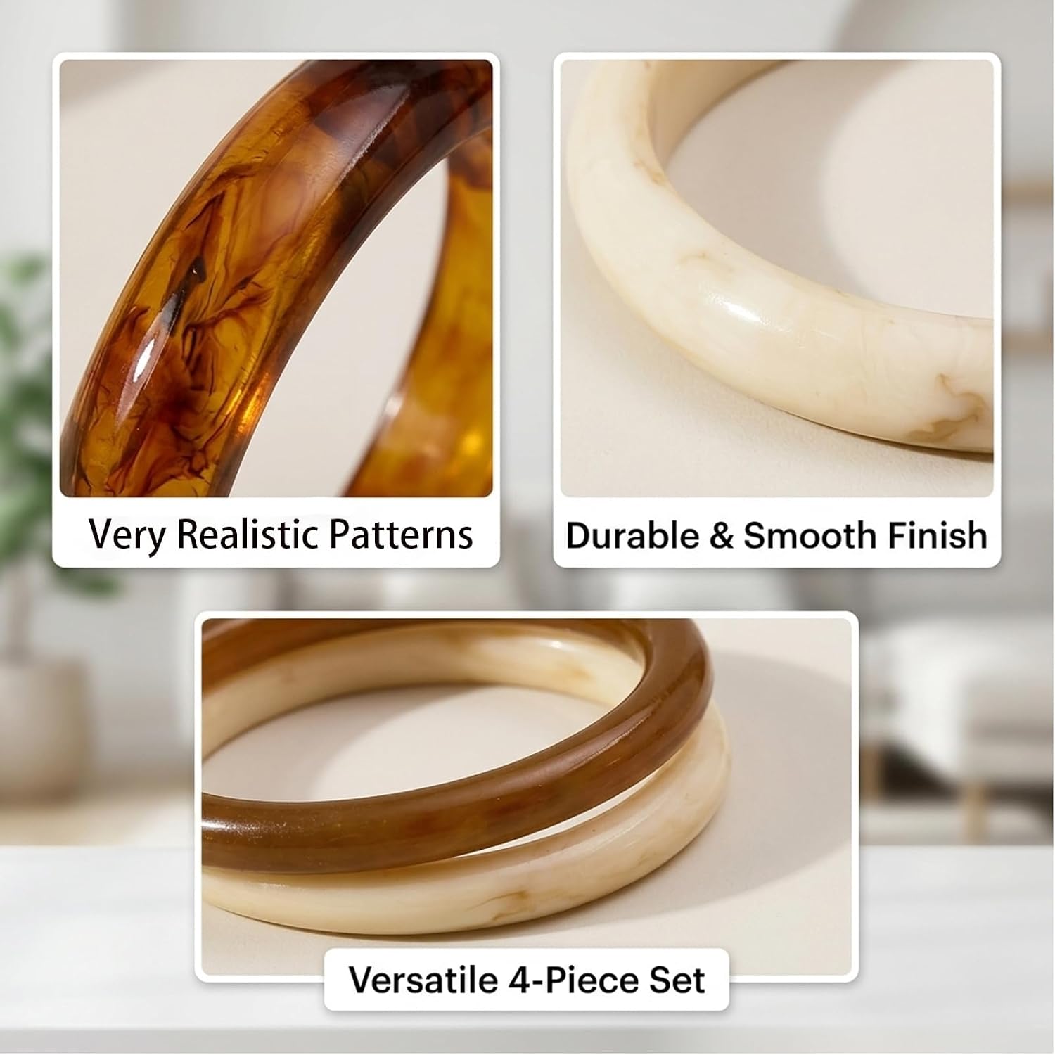 4Pcs Chunky Bangles Set, Chunky Bracelets, Bracelets For Women Perfect for Daily Wear, Office Outfits, Parties, Vacations, Holidays