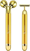 24k Gold Electric Face Massager,Korean Skincare V shape 3d Facial Roller with T-Shaped Energy Beauty Massage Combo for Anti Aging,Glowing Skin,Face Slimmimg,Eyes,Nose,Forehead,Neck