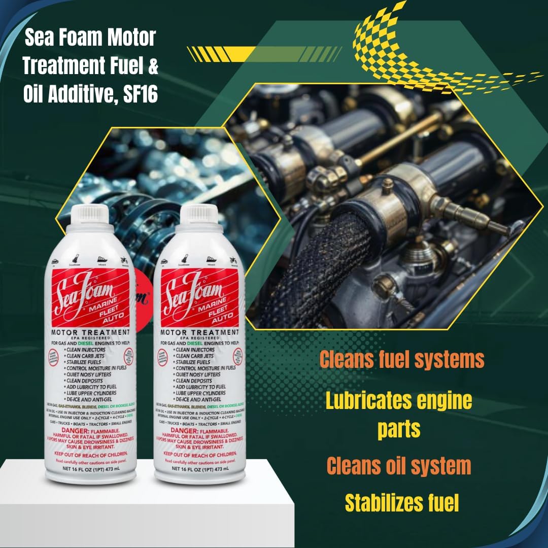 Motor Treatment – 5 x 16 oz Bottles – Engine Cleaner & Fuel Additive – Carbon Deposit Remover & Upper Cylinder Lubricant – Gas & Diesel Use – 80 oz Total