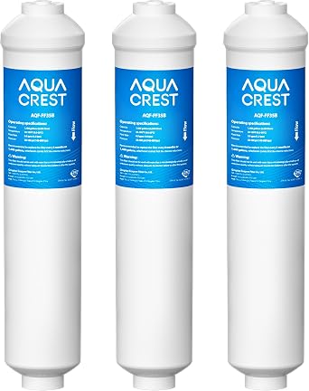 AQUA CREST GXRTDR Inline Water Filter, NSF Certified, Compatible with GE GXRTDR, Samsung DA29-10105J, Whirlpool WHKF-IMTO, Reduces Chlorine, Fluoride, for Refrigerator, Ice Maker, RVs Pack of 3