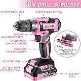 DEKO Complete Electric Tool Box 186 Pieces Pink with 20V Cordless Electric Drill, 10 mm Chuck without Key, Professional DIY Household Tool Box for Offices and Gardens - 3