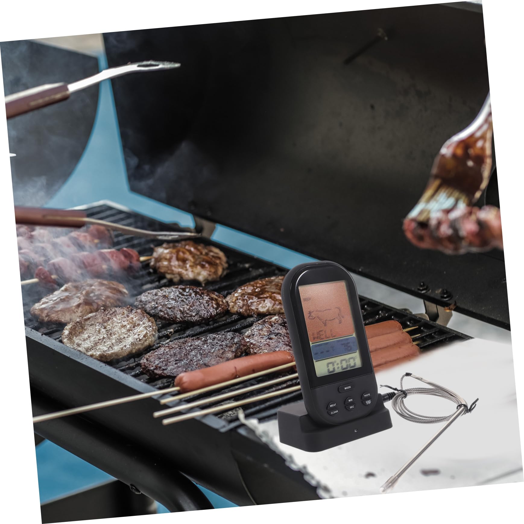LIFKOME Kabelloses Digitales Fleischthermometer mit Großem Beleuchtetem LCD Display Fernmessung Vorprogrammierte Garstufen Timer Alarm für Grill Ofen Outdoor Bbq Smoker