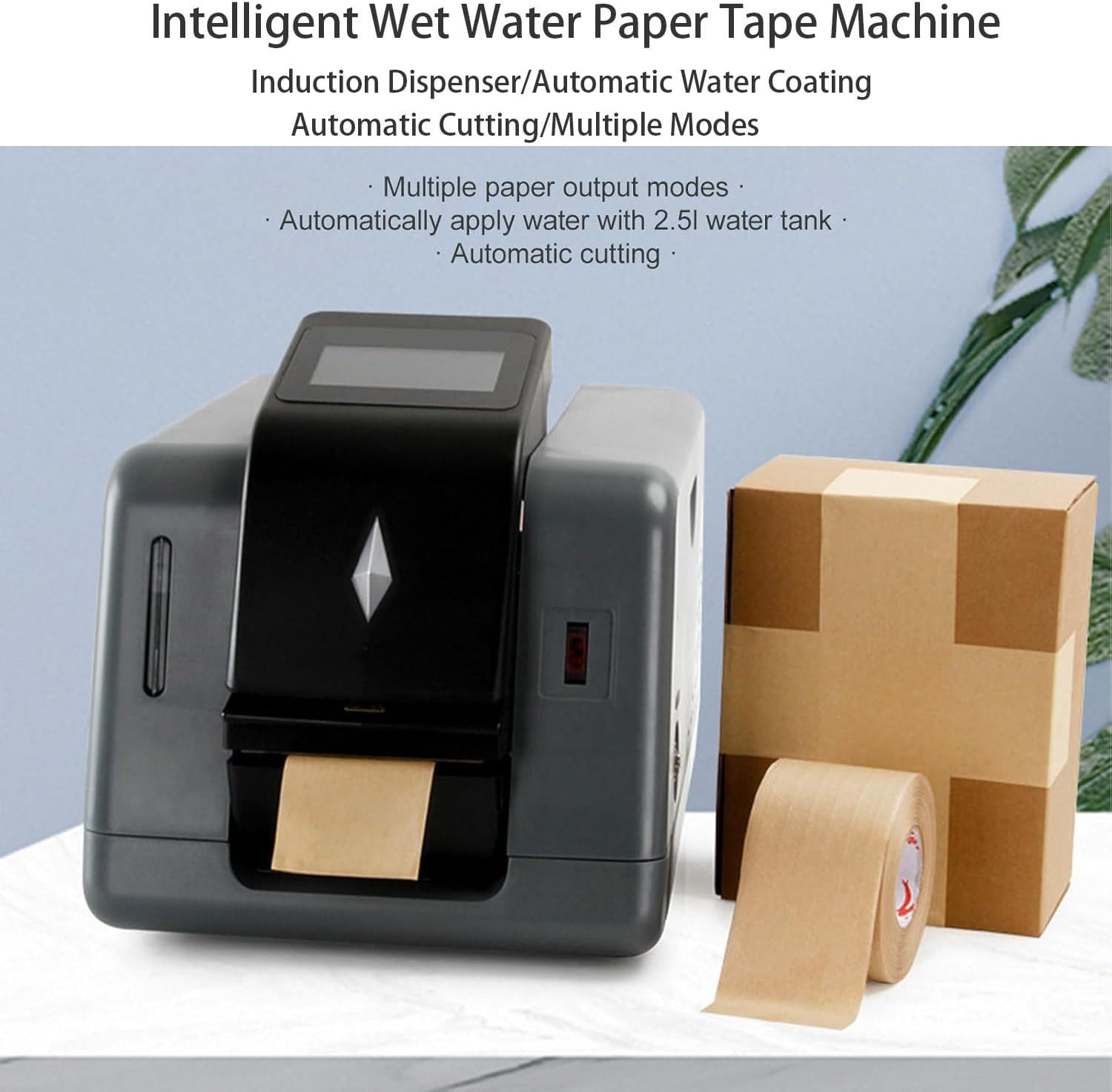 Electric Gummed Tape Cutter for Water Activated Tape,Automatic Water Activated Tape Dispenser with LED Touch Screen Panel