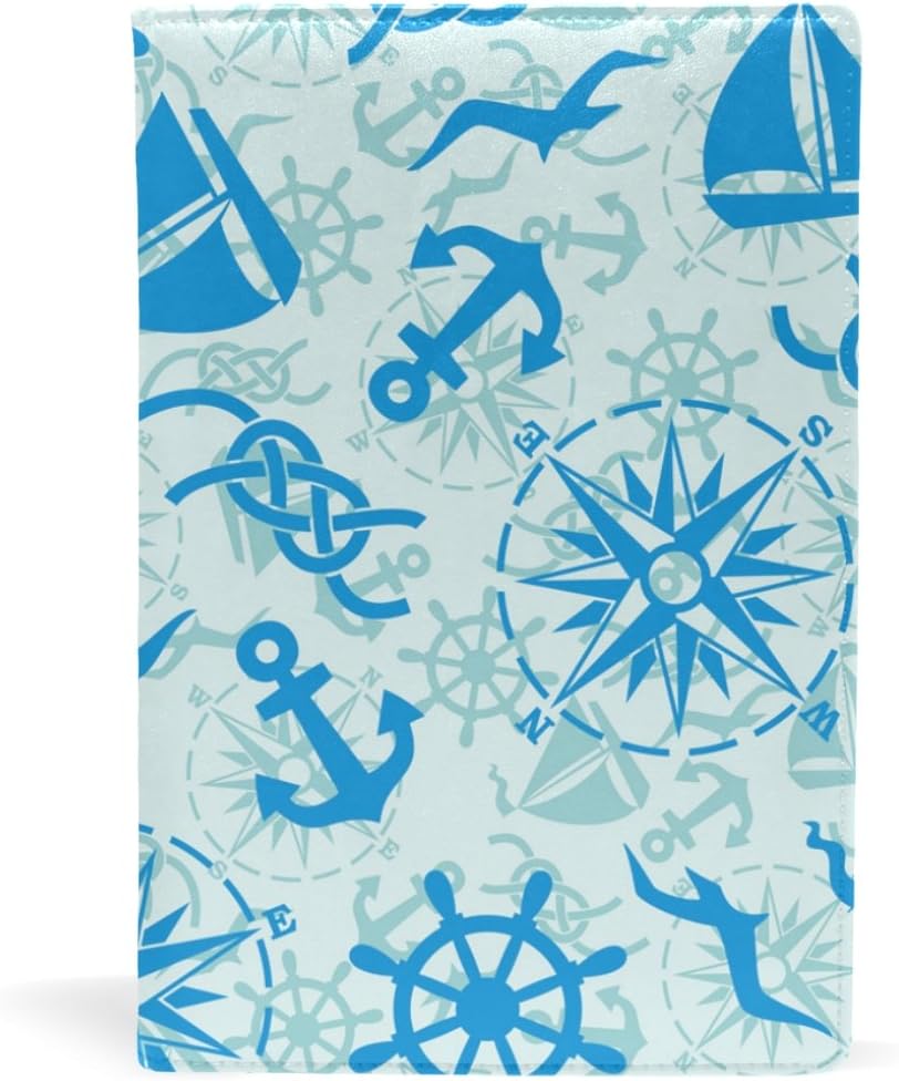 EZIOLY Marine Anchor Seagull Stretchable Book Cover Fits Most Hardcover Textbooks up to 8.7" x 5.8" Adhesive-Free Fabric School Book Protector. Easy to Apply. Wash & Re-Use