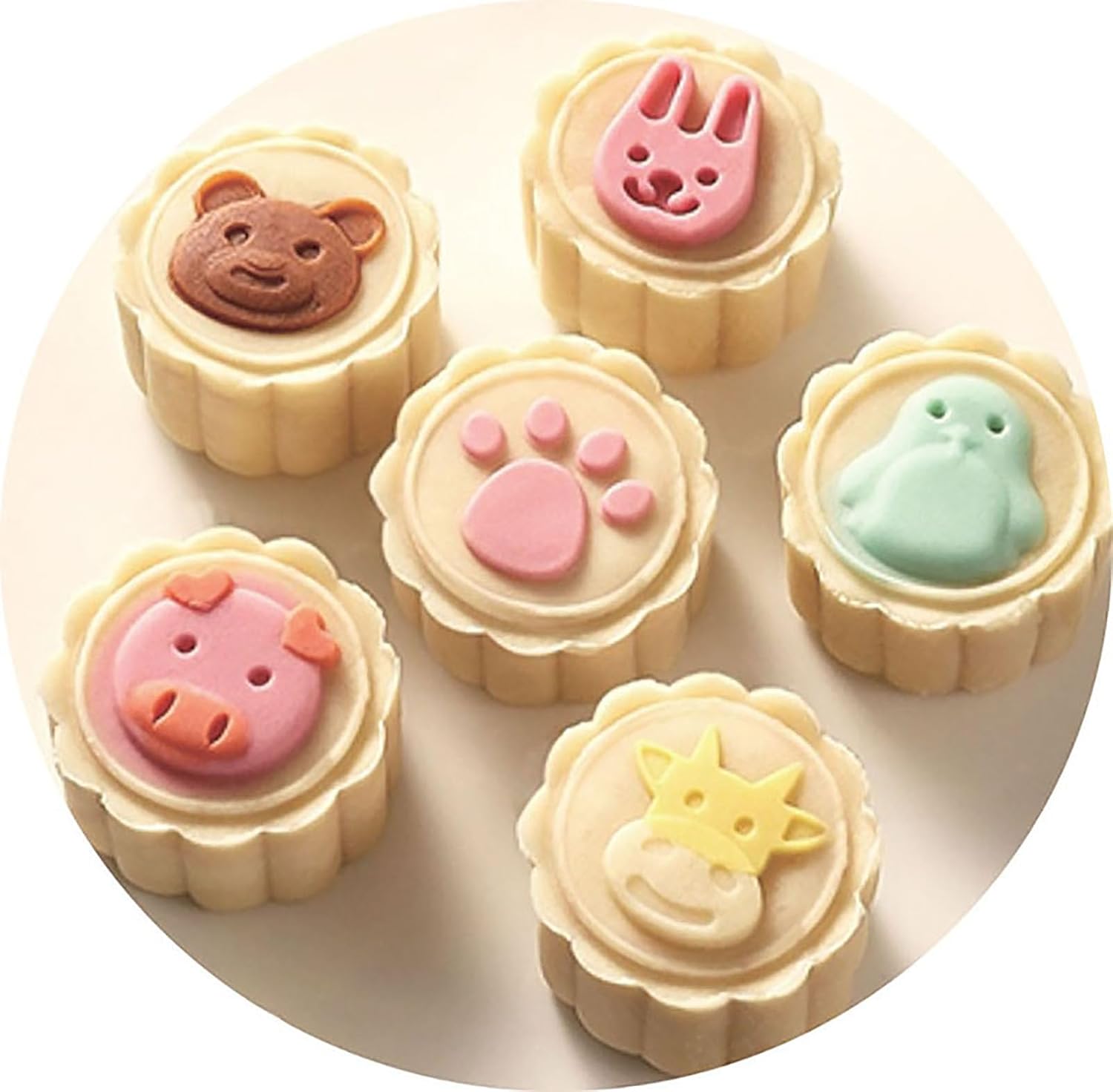 Moon Cake Mold 50g, 1 Mold 6 Stamps, Hand Press Cookie Stamps, Cartoon Mode
