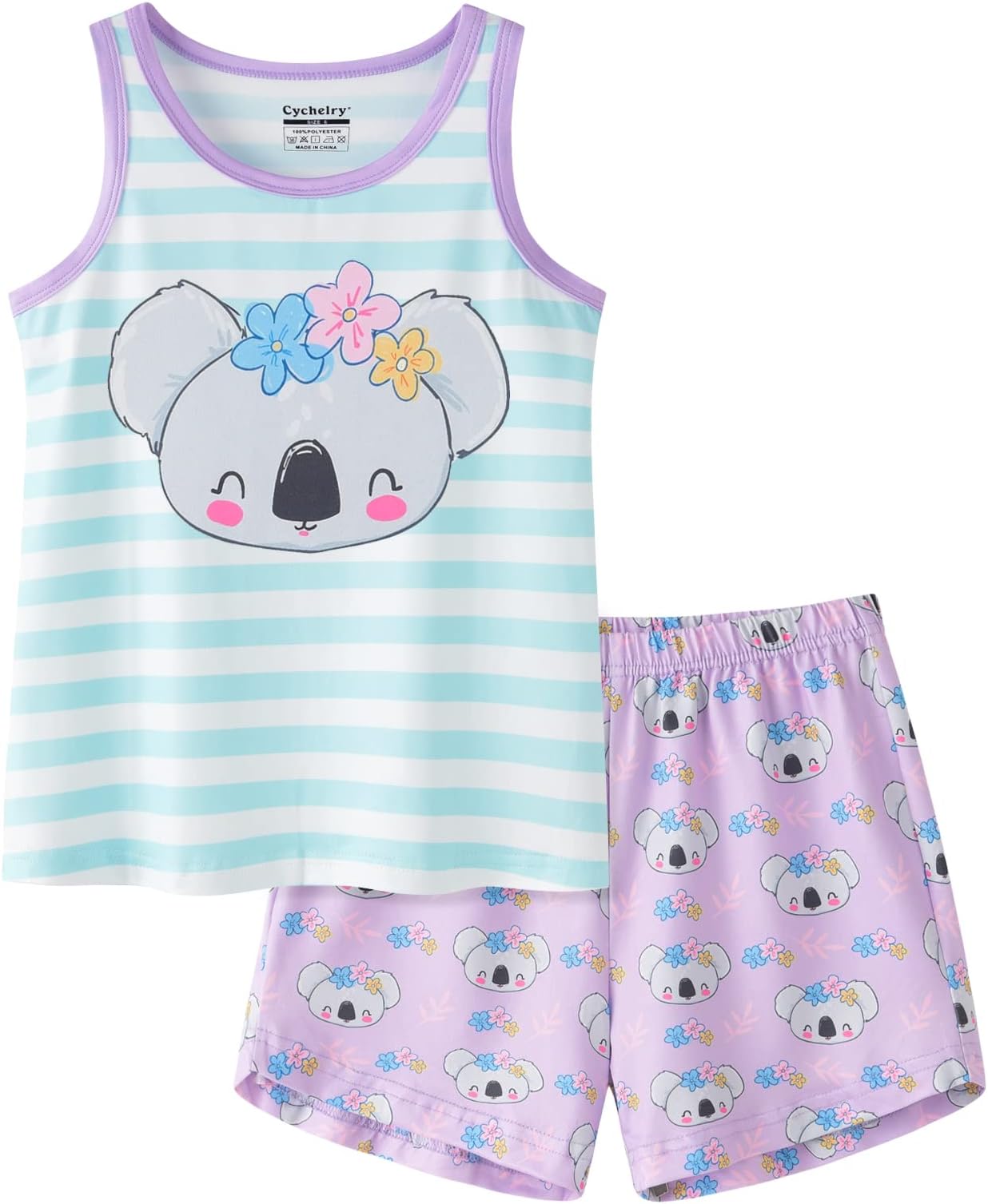 Girl Sleeveless Summer Pajamas Set Cute Unicorn Tank Top and Stripe Shorts Sleepwear Soft Teen PJS Set Size 6-16