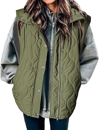 Puffer Vests for Women Lightweight Quilted Winter Gilet Outerwear Stand Collar Sleeveless Jackets Zip Button Vest