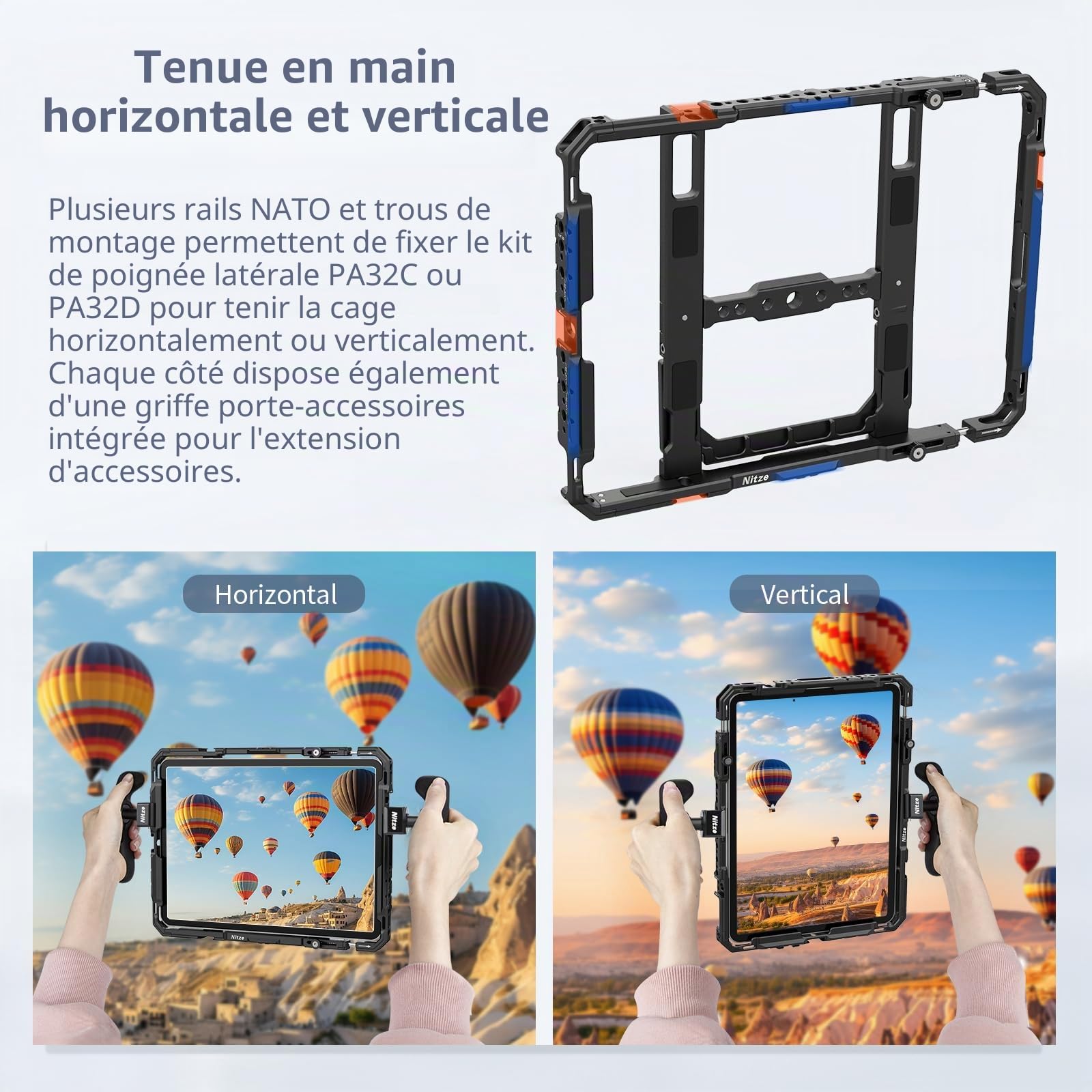 Nitze Cage pour Tablette pour iPad A16/1 à 10 gen, iPad Air 11" M4/M3/M2/1 à 5 Gen, iPad Pro 11" M5/M4/1 à 4 Gen, iPad Pro 10.5" 2017/9.7" 2016 et Autres Tablettes de 9 à 11" - T-TC03A