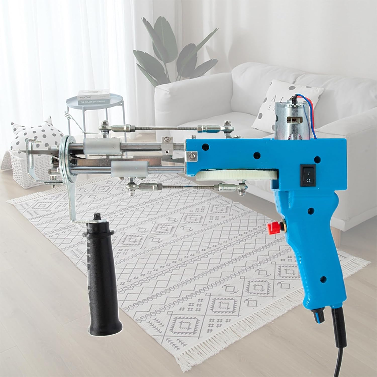 Tufting Machine 2 in 1 Cut Pile Loop Pile Rug Machine Starter Kit, Rug Tufting Kit Electric Tufting Machine, Carpet Weaving Flocking Machine, Adjustable Speed,Blue