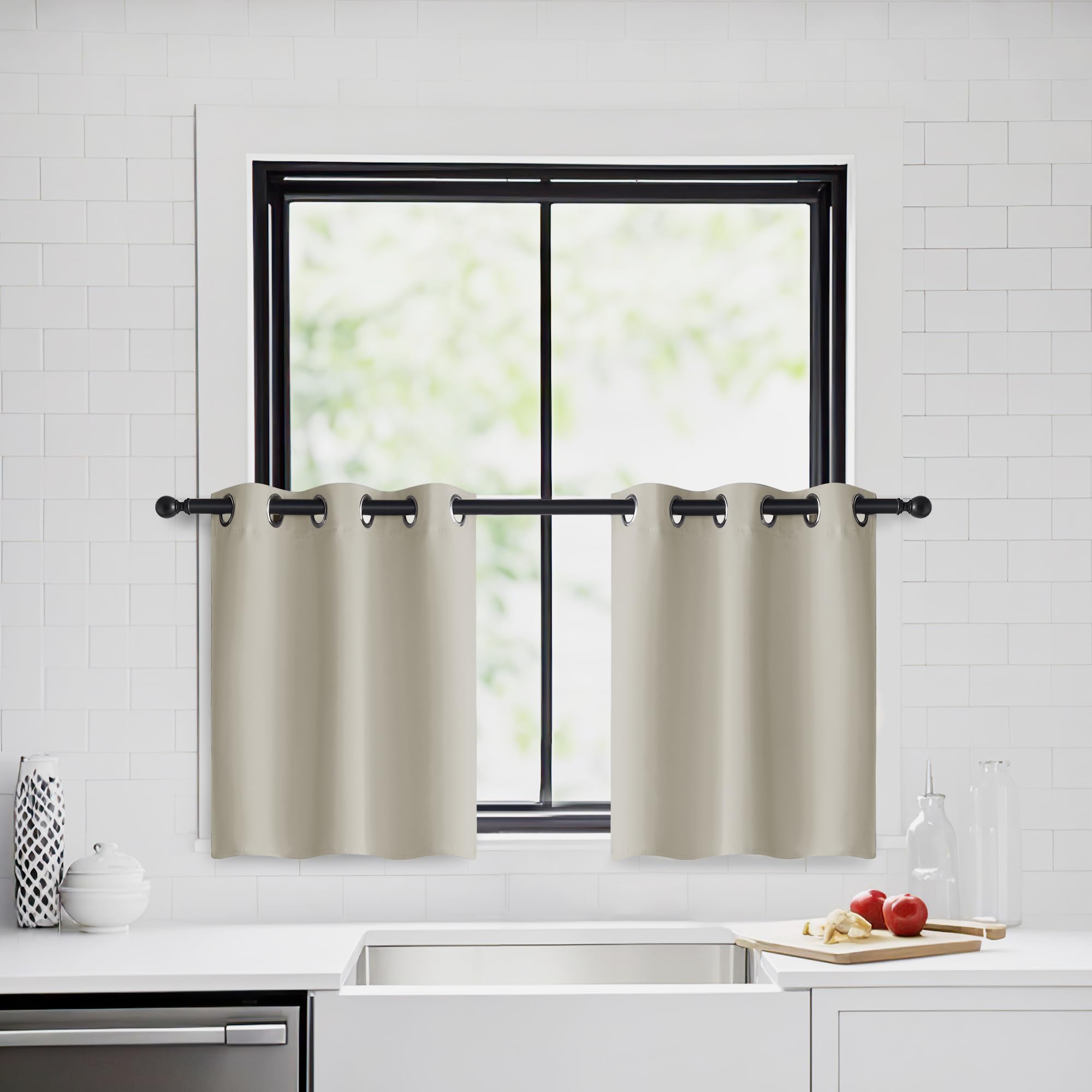 PONY DANCE Eyelet Blackout Curtains, Light Beige, 2 Panels, 29 x 24 Inch — image 1