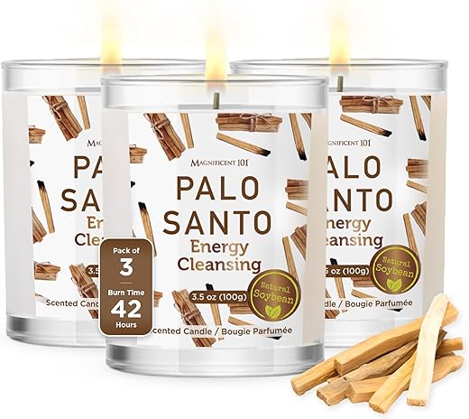 Magnificent 101 Pure Sage Smudge Candles – Set of 3 for House Energy Cleansing, Aromatherapy, Meditation, Manifestation, and Banishing Negative Energy | 3.5 oz each Natural Soy Wax | 42-Hour Burn Time