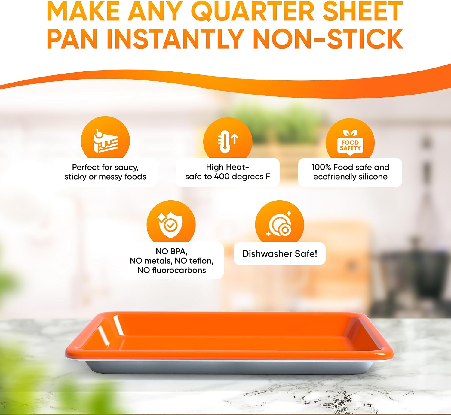 Fitted full coverage silicone pan liner - turn any quarter sheet pan a nonstick baking sheet (2 pack)