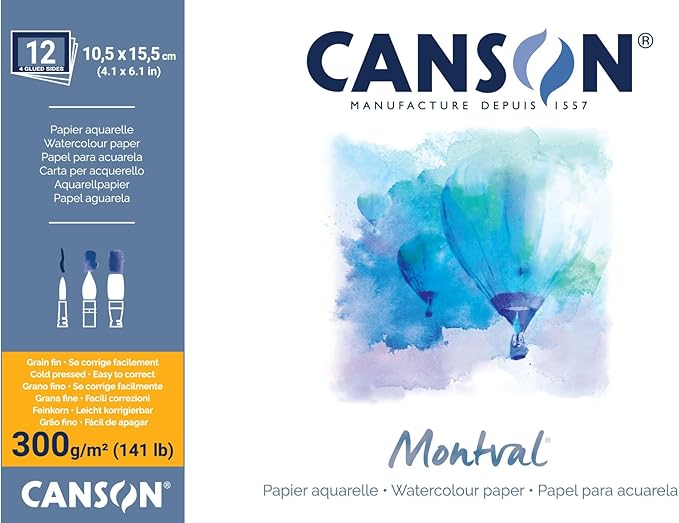 CANSON Montval, Aquarellpapier, fein, 300 g/m², rundum geleimter Block, 24 x 32 cm, Weiß, 12 Blatt CANSON Montval, Aquarellpapier, fein, 300 g/m², rundum geleimter Block, 24 x 32 cm, Weiß, 12 Blatt