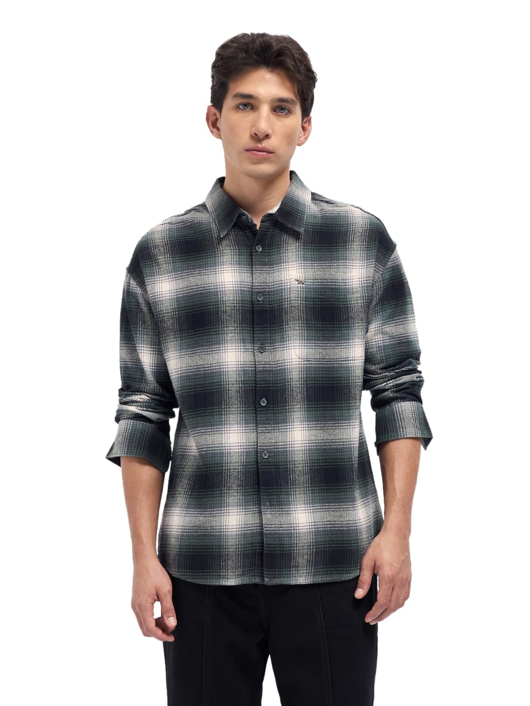 Men’s Green Relaxed Fit Checked Cotton Flannel Casual Shirt