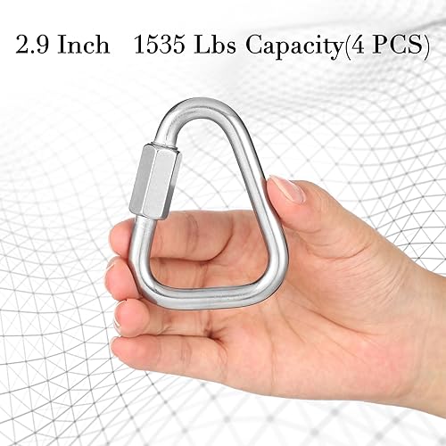 Miniatura 4 de Crowye 4 piezas de eslabones rápidos de triángulo plateado de 2.9 pulgadas, eslabones rápidos de acero inoxidable 316 para suministros para el hogar