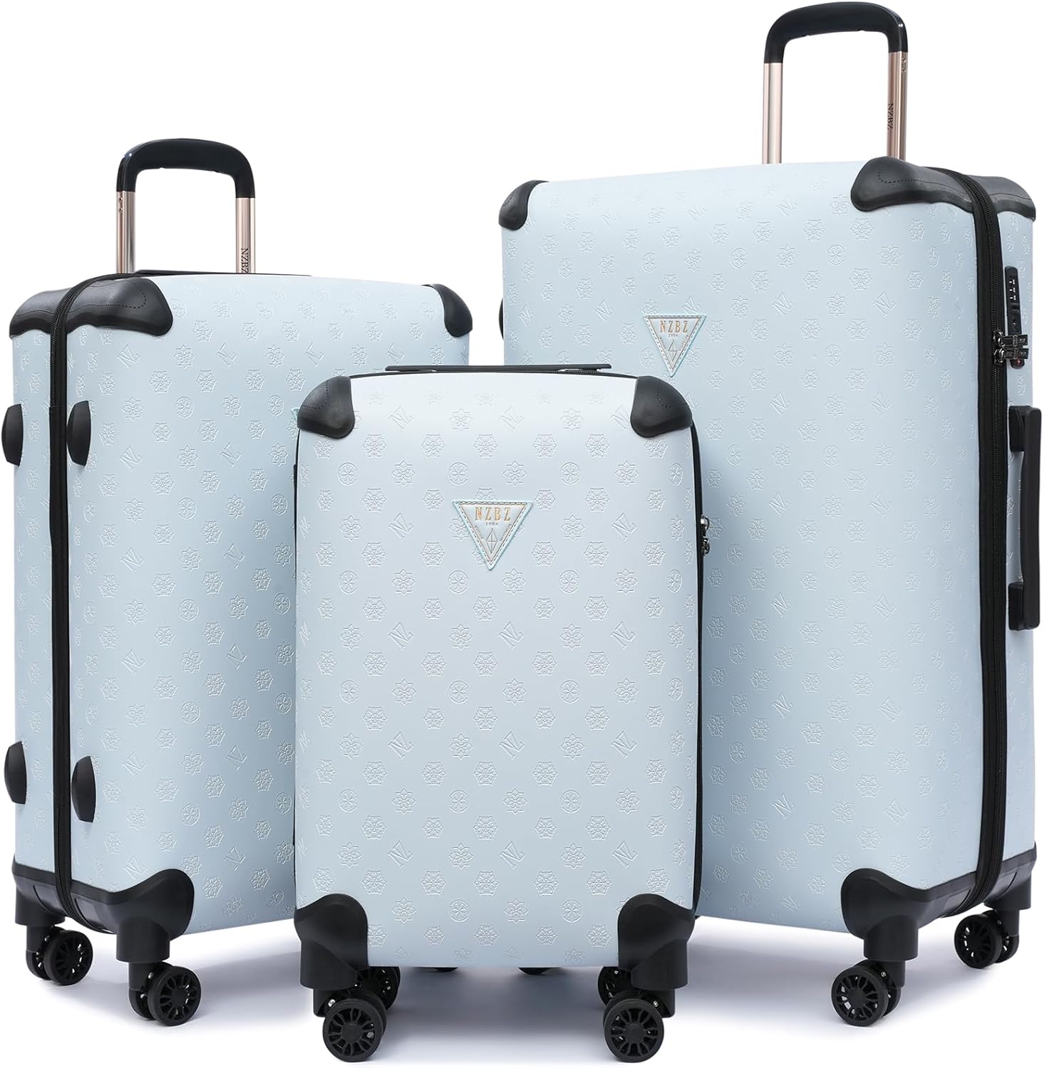 Vintage Faux Leather Luggage Set 3 Piece, 20/24/28 Inch PU Trunk Style Suitcases, Lightweight Water-Resistant Travel Set with TSA Approved Lock, 360° Spinner Wheels (Sky Blue)