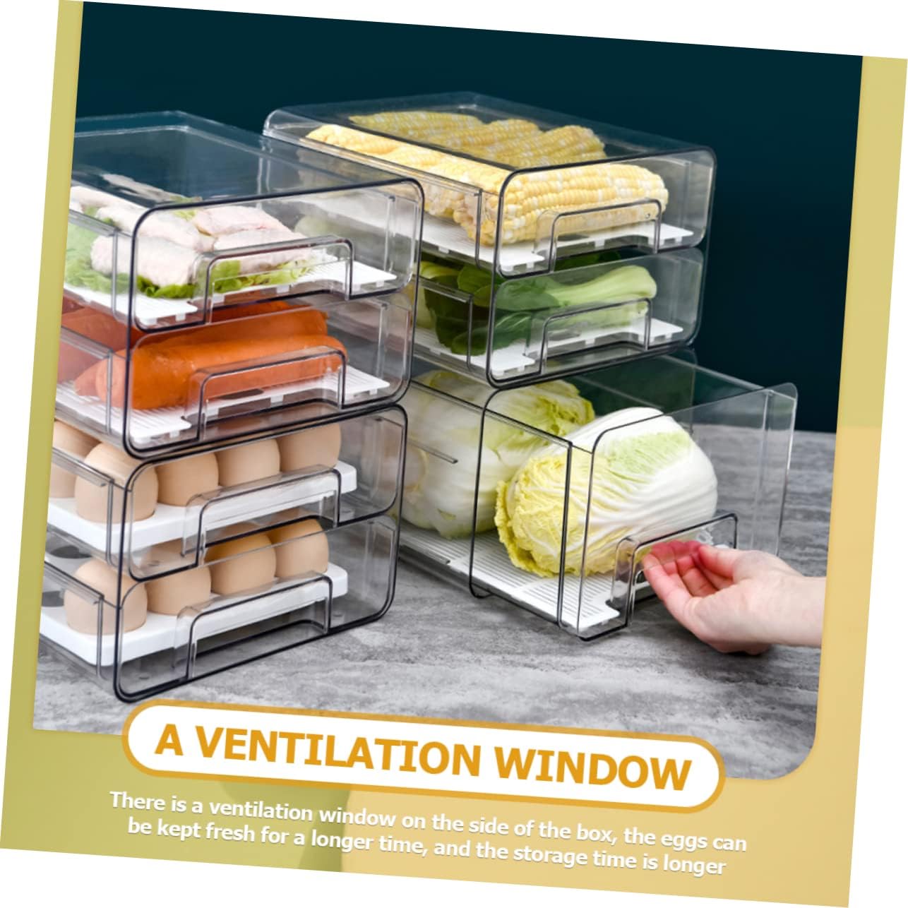 NUOBESTY Egg Storage Box Egg Holder for Refrigerator Durable and Double Design for Easy Organization for Eggs and Vegetables Storage