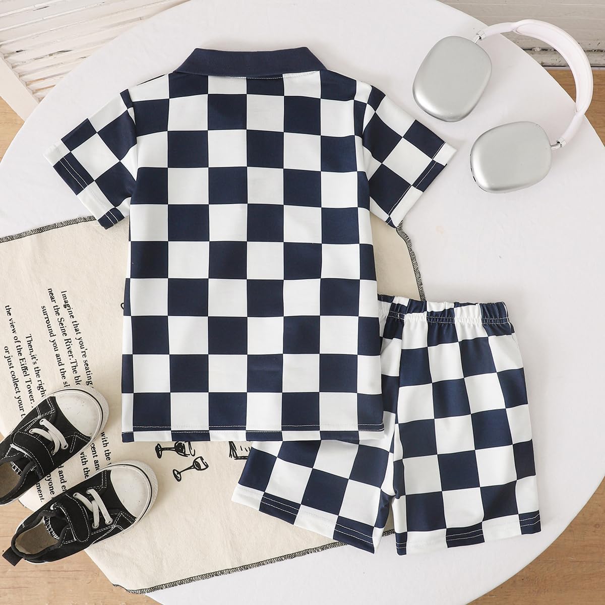 Boy's 2 Piece Clothes Textured Linen Summer Outfit Button Down Shirt Top & Shorts Clothing Set