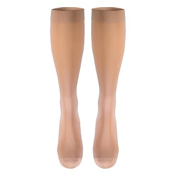 NuVein Medical Compression Stockings, 20-30 mmHg Support, Soft Comfort Microfiber, Knee Length, Open Toe, Beige, Medium