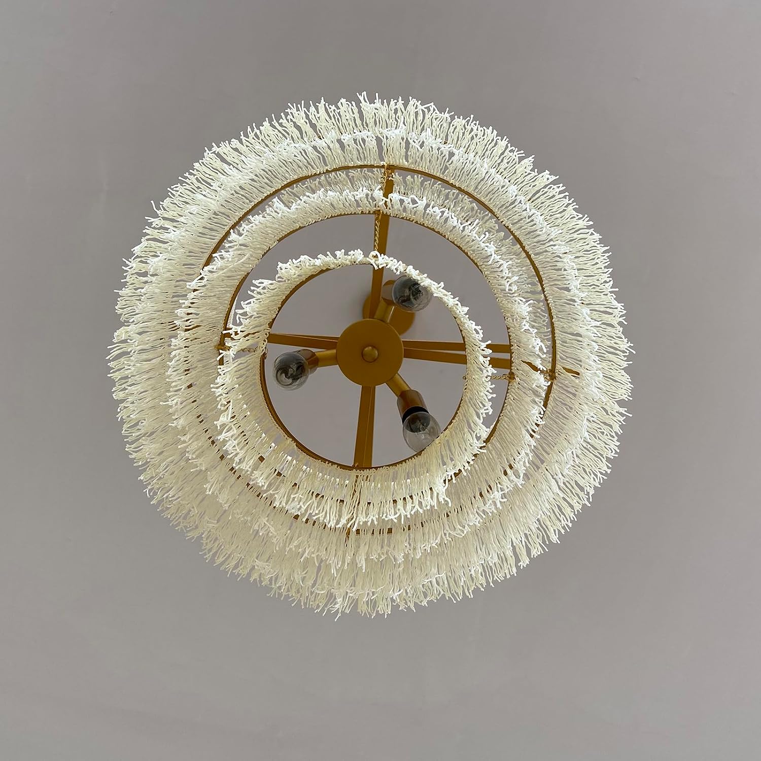 5 Tiers Boho Chandelier with Fringe,Gold 3-Light Fringe Pendant Light Fixture,Tassle Chandelier for Bedroom,Dining Room,Baby Nursery Lighting Beige image 5