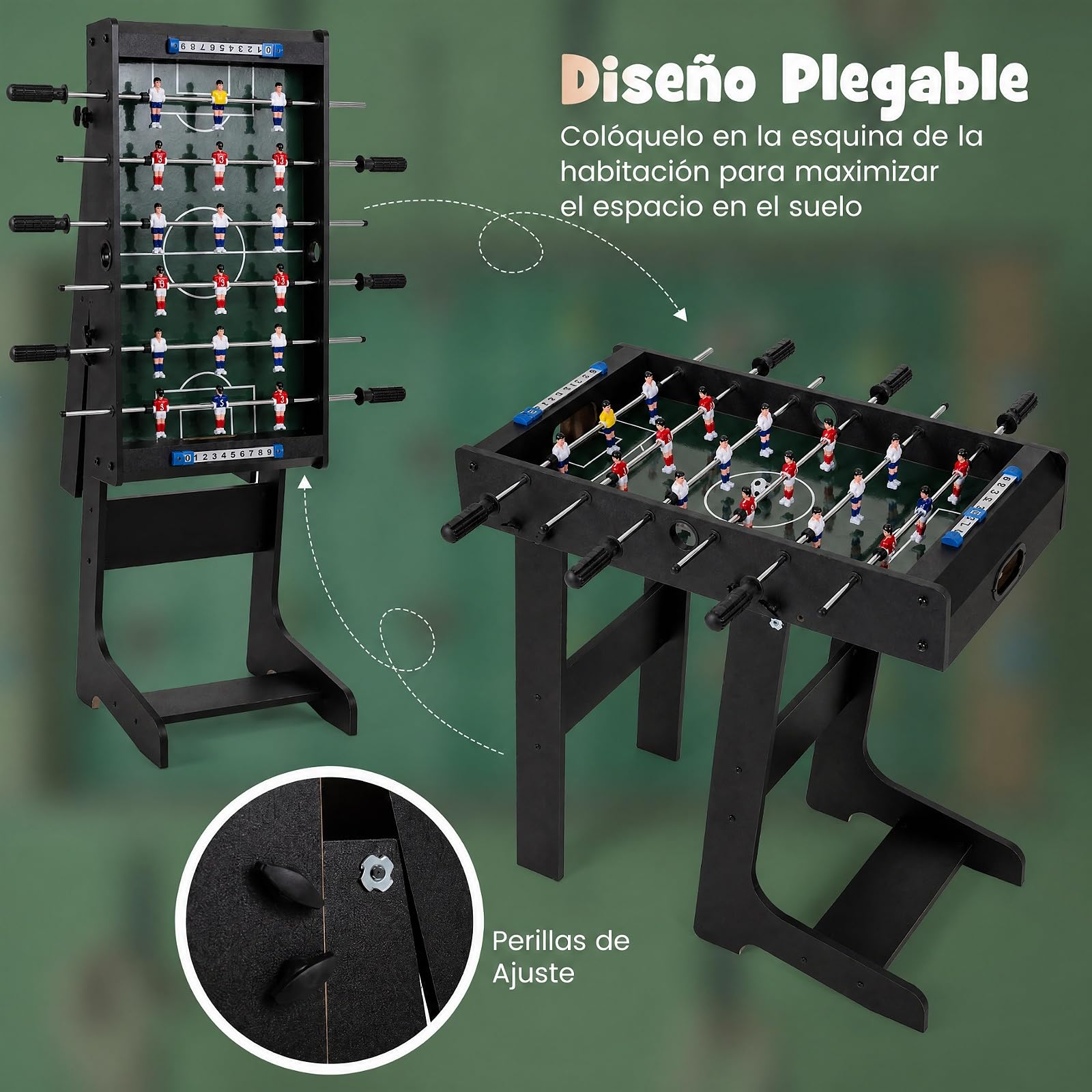 COSTWAY Futbolín de Mesa Plegable, Juego con Asas Duraderas | 2 Pelotas de Futbol, Marcador de Puntos para Fiestas, Actividades de de Grupos, Futbolín para Bar, Sala de Juegos, Dormitorio