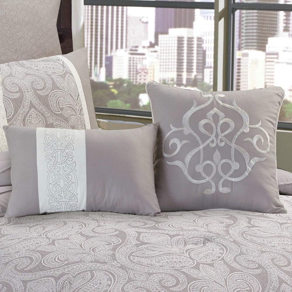Riverbrook Home Sterling Collection Comforter Set, Queen, Winthrop - Grey/Ivory, 9-Piece Set