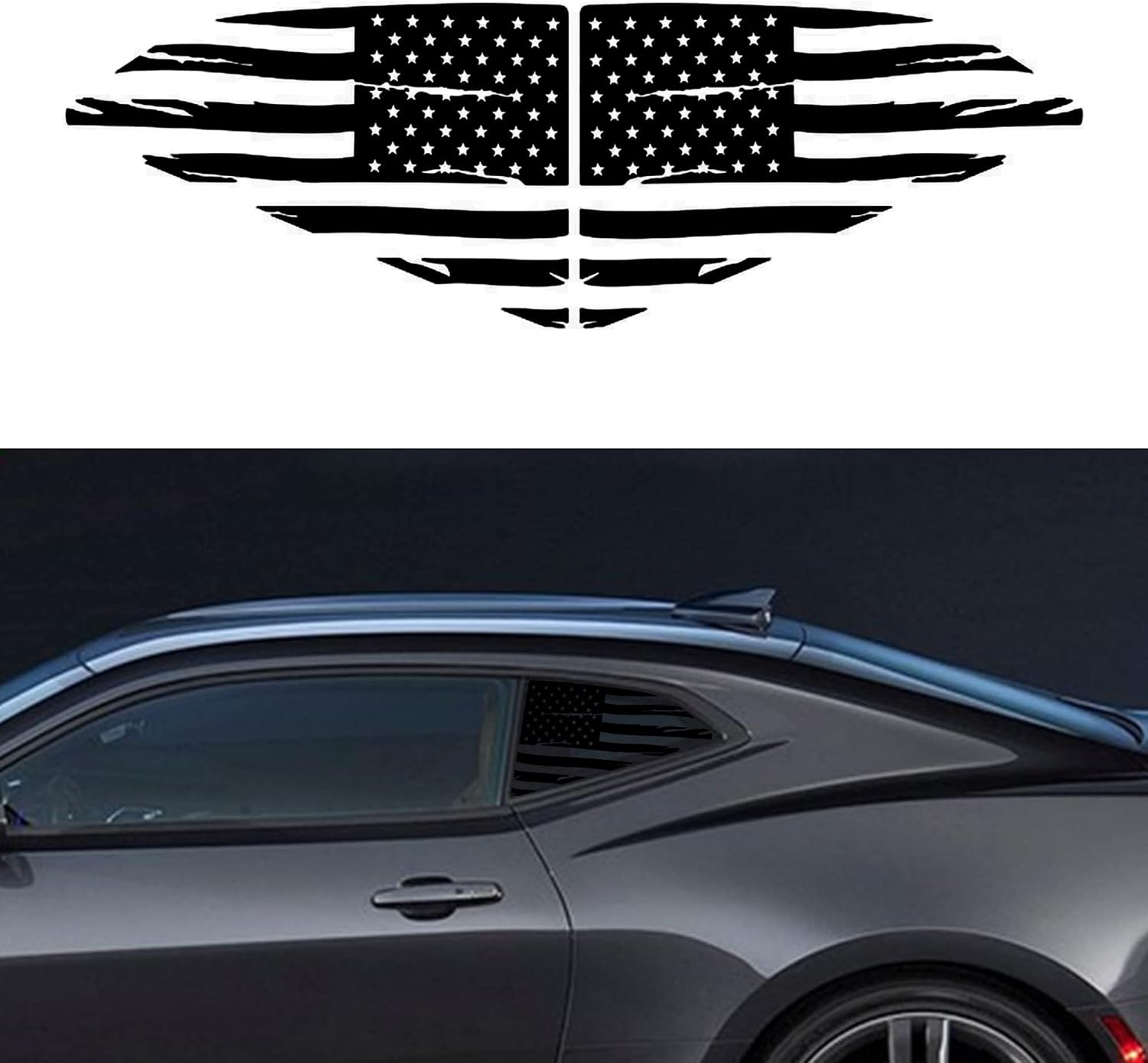 Zhizhong Rear Side Quarter Window American Flag Decals Compatible with Chevy Camaro 2016-2022 2023 2024 2025 2026, Matte Black USA Flag Vinyl Stickers
