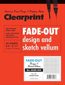 Clearprint 8-1/2" x 11" 3020 Bond Pad with Printed Fade-Out 30-Degree Isometric Grid, 20 lb., 50 Sheets, 1 Each