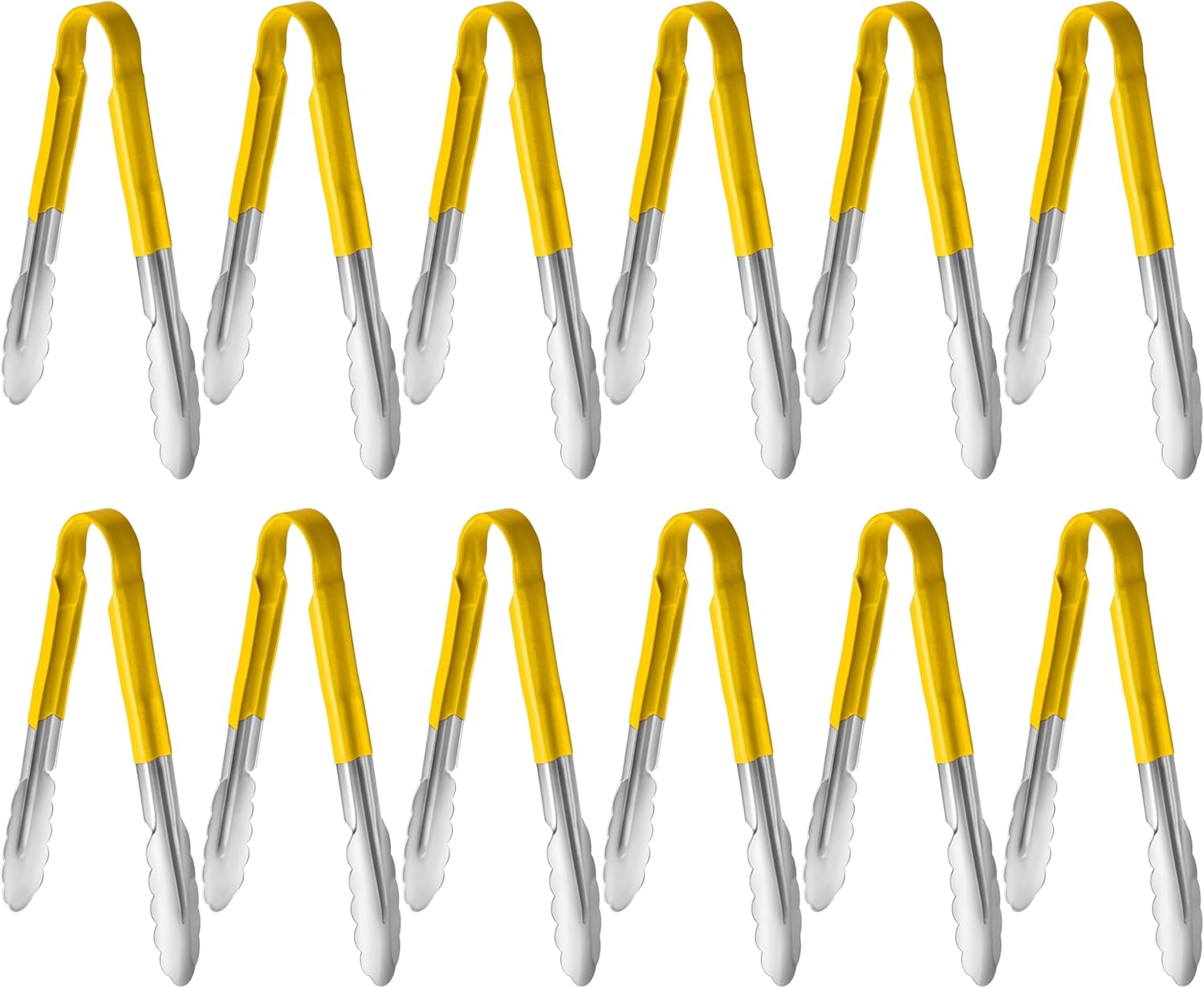New Star Foodservice 35889 9-Inch Utility Spring Tongs, Stainless Steel, Vinyl Coated, Set of 12, Yellow