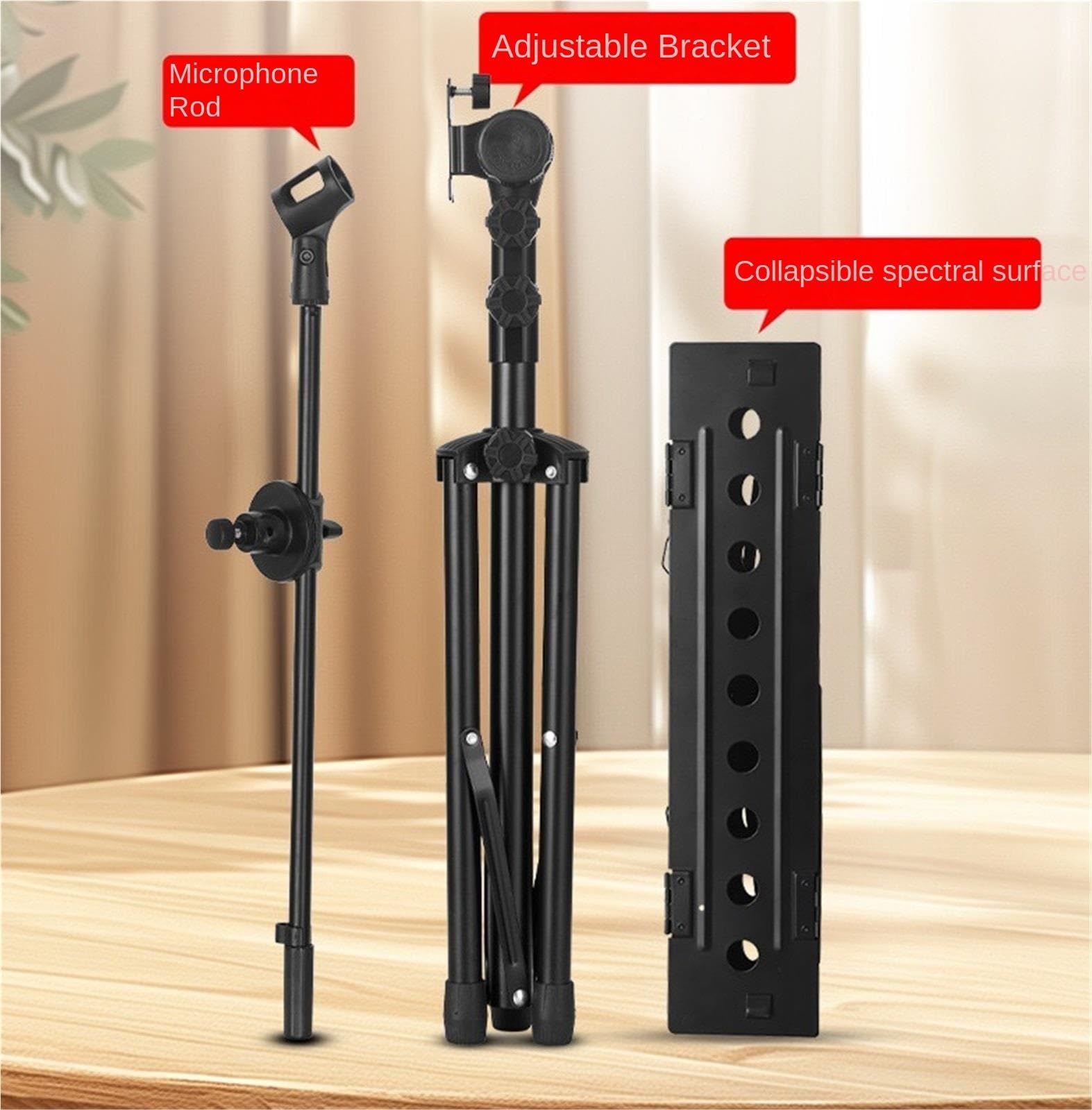 Leggio per spartiti, Leggio Pieghevole Regolabile in Altezza Portatile con Supporto for Microfono in Metallo Nero