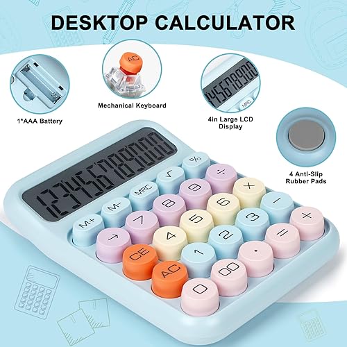 Miniatura 5 de Calculadora de interruptor mecánico con botones grandes, calculadoras de escritorio, 12 dígitos, pantalla LCD grande, calculadora de escritorio,