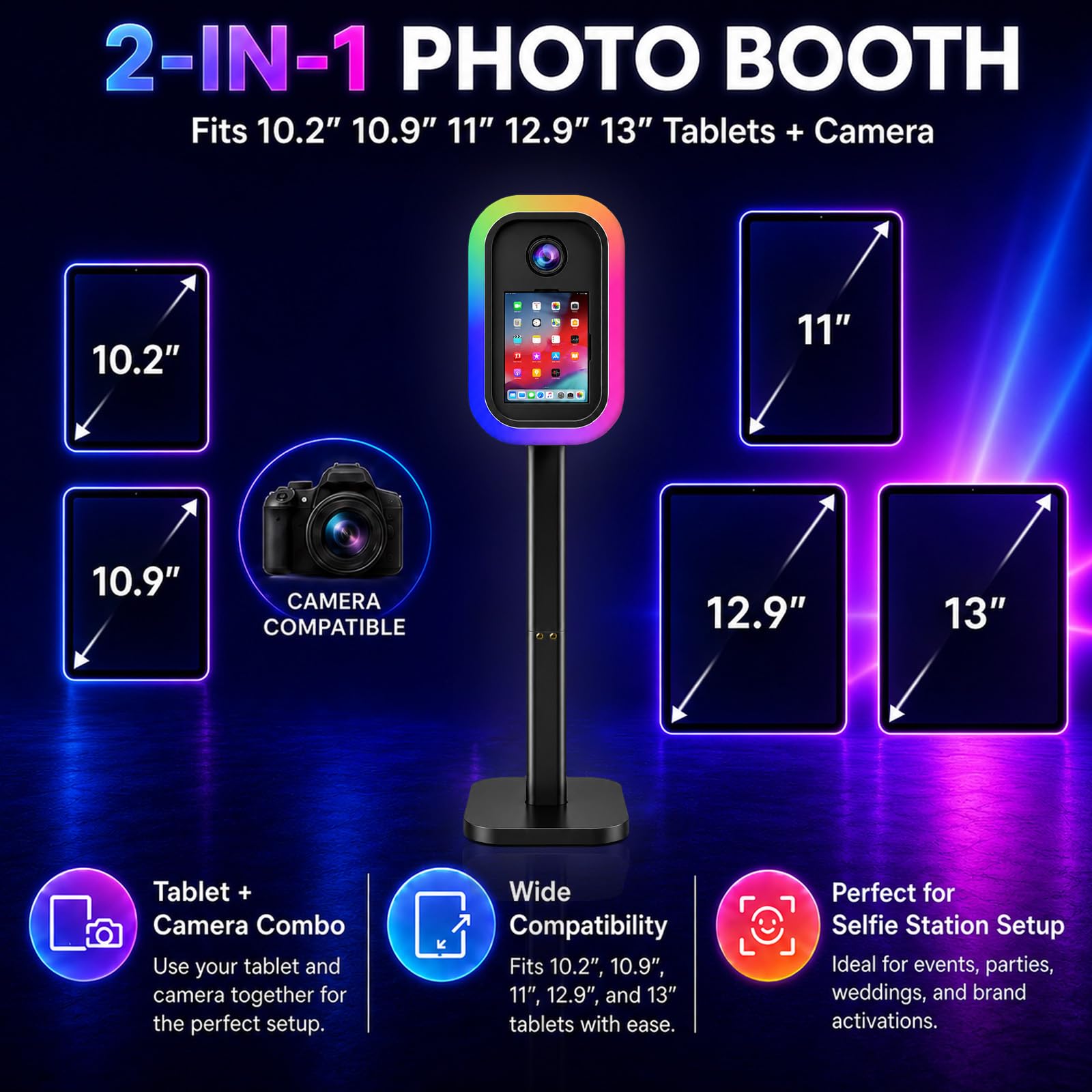 Macchina Fotobooth per Selfie (Nero,Photobooth + Fotocamera) | compatibile con cabina fotocamera ipad e dslr, stampa istantanea e condivisione Fotobox