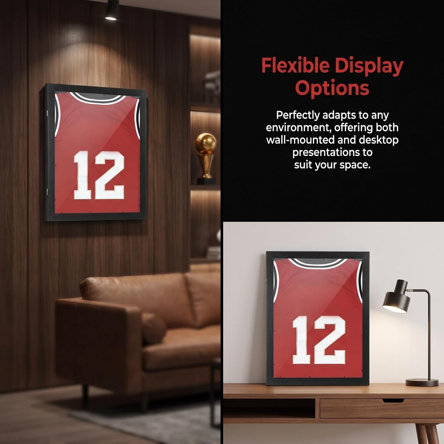 Jersey Frame Display Case for Wall, Wood Shadow Box Frame Jersey Display | Hanging T-Shirt Showcase with Protection Acrylic, Sports Jersey Collection Organizer for Football Soccer Basketball Baseball