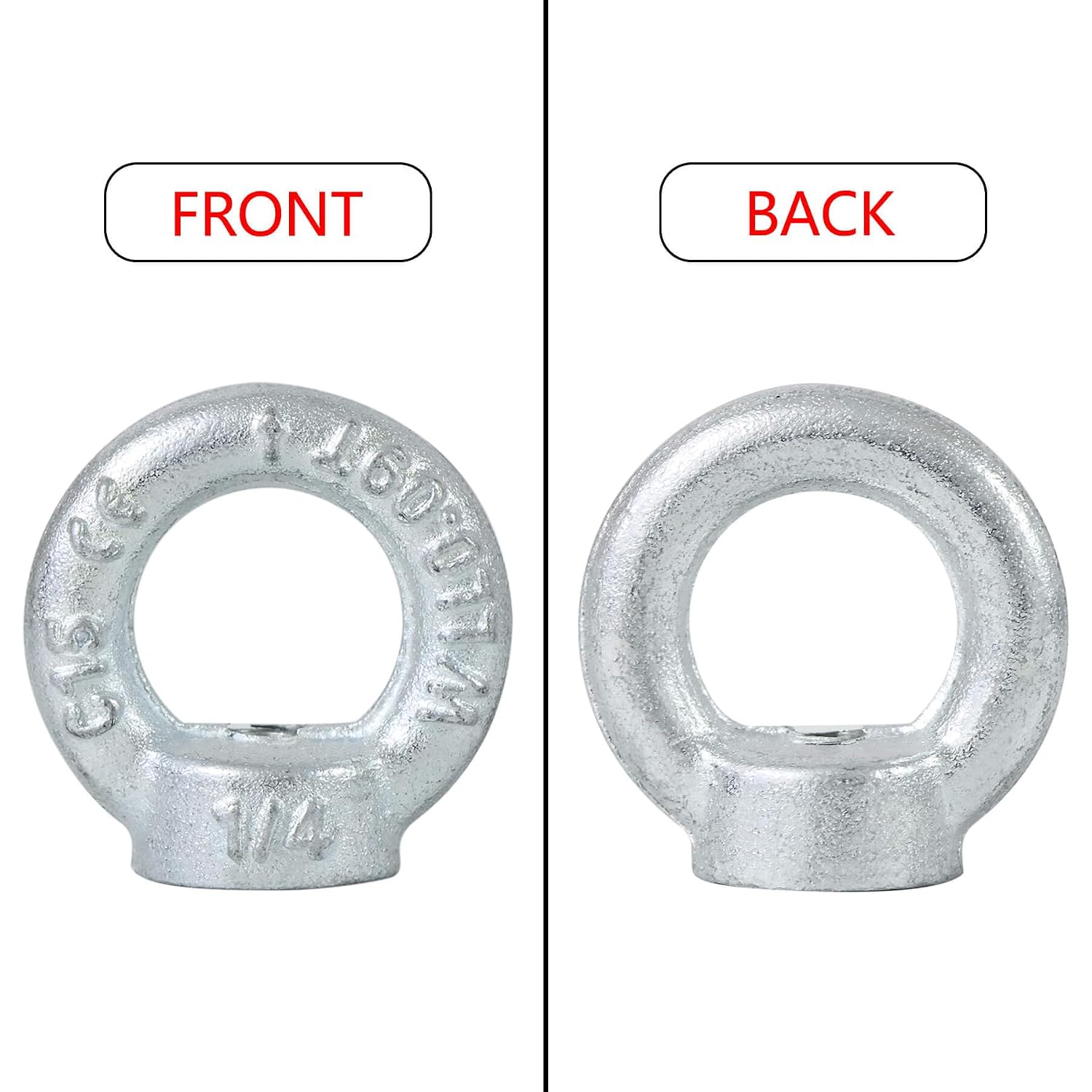 1/4"-20 Lifting Eye Nuts, Drop Forged C15 Galvanized Threaded Fastener, UNC Standard Ring Shape Lifting Eye Nut, 4 Packs