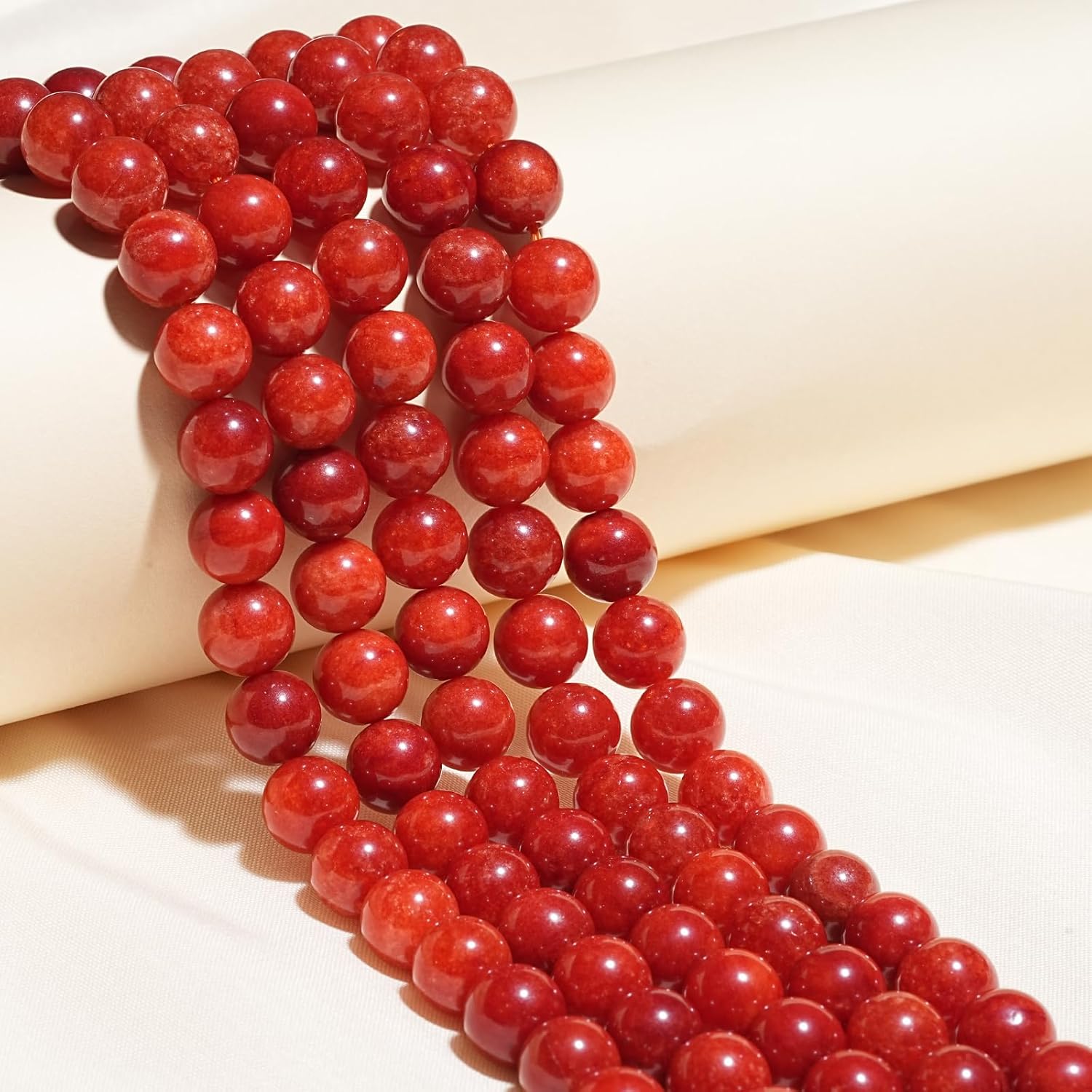 10mm Natural Red Coral Gemstone Beads Polished Round Smooth Stone Beads for Bracelets Jewelry Making 15inch Loose Beads - Image 3