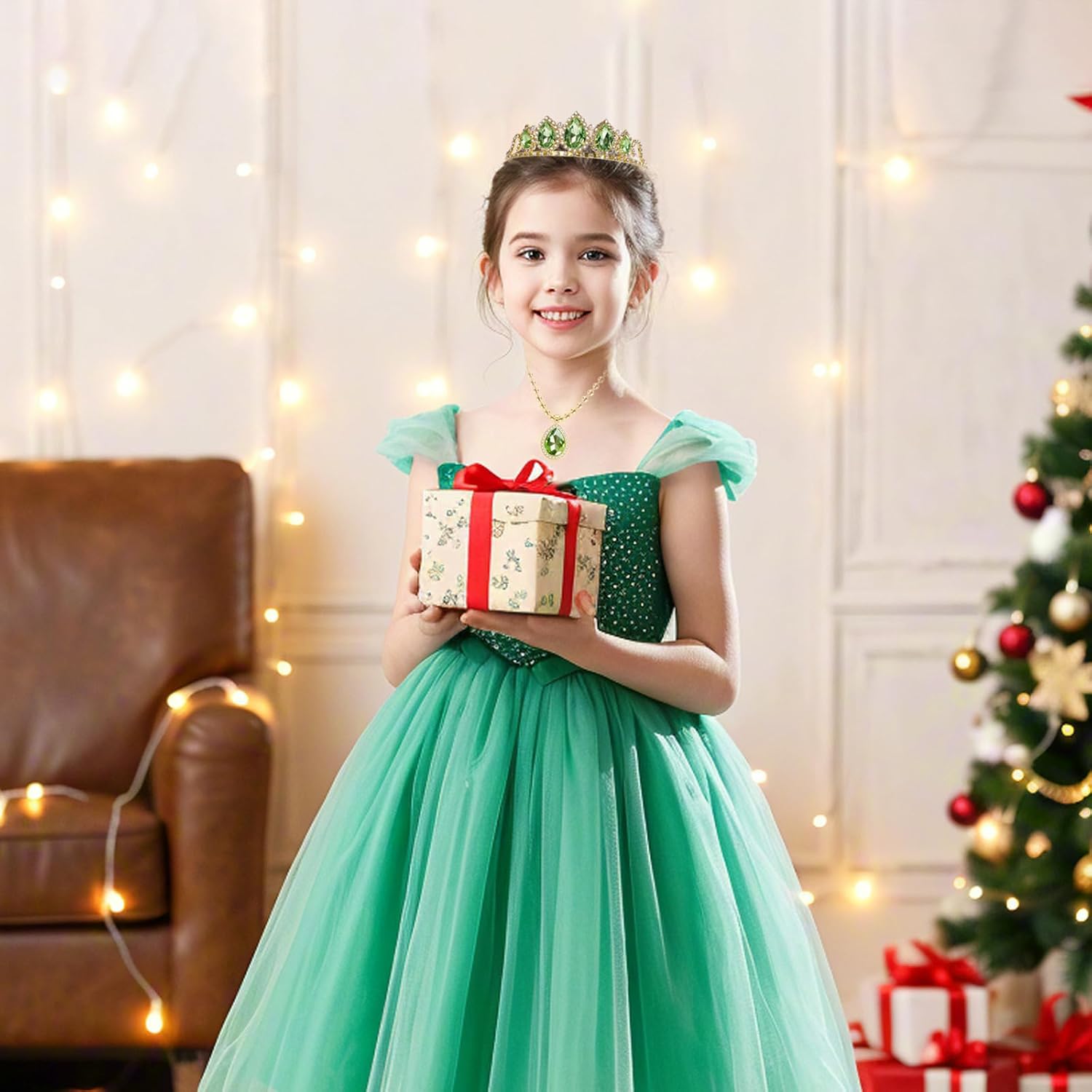 Princess Tiara for Women,Princess Tiana Set Crown and Necklace Birthday Party Prom Costume Accessories Gift - Image 6