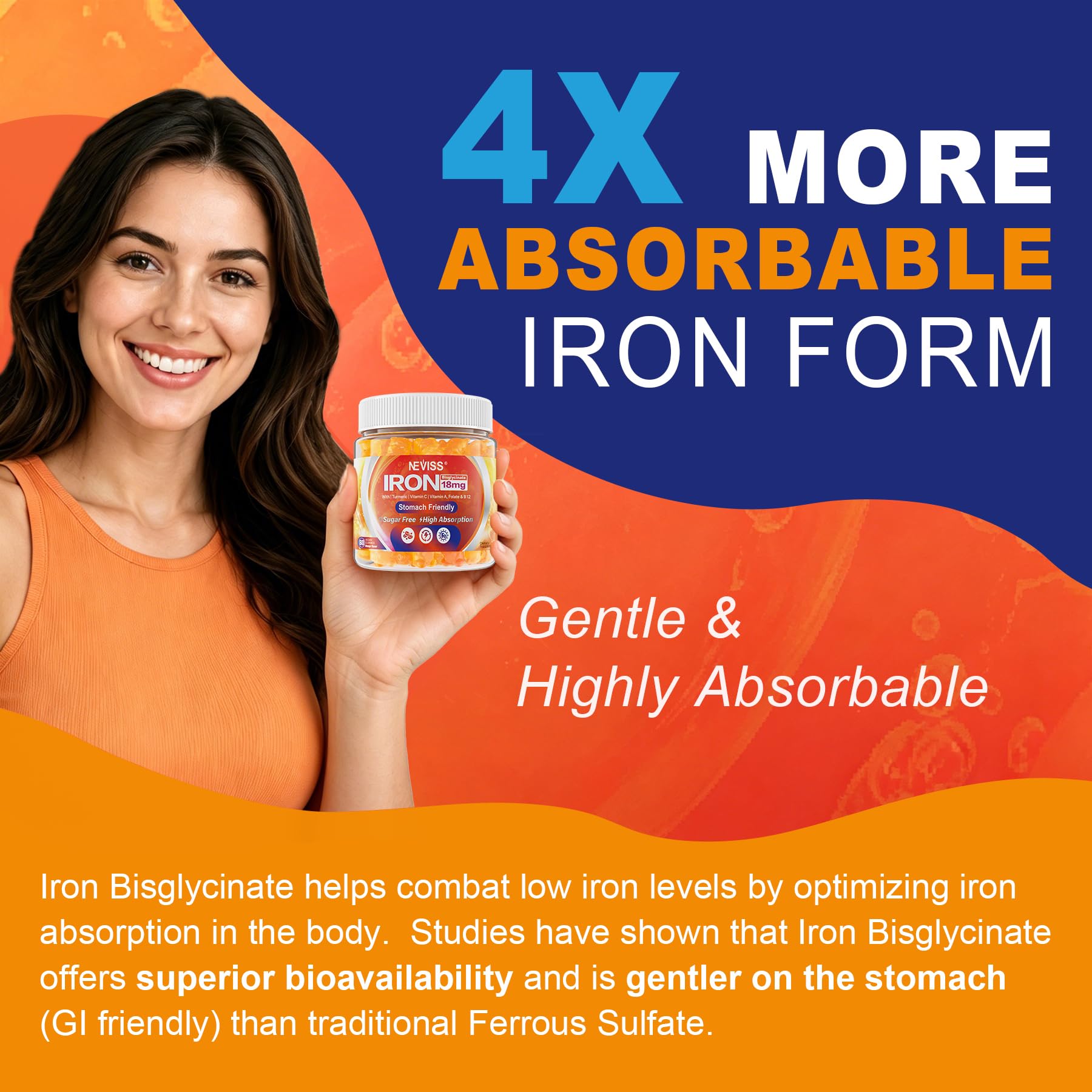 Vegan Iron Gummies for Women & Men 18mg, Gentle Iron Bisglycinate, 120Cts — Amazon image 4