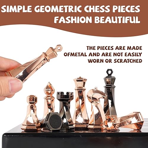 Miniatura 5 de Juego de ajedrez de metal para adultos y niños, tablero de ajedrez de madera de 15 pulgadas con piezas de ajedrez de metal modernas, juegos de