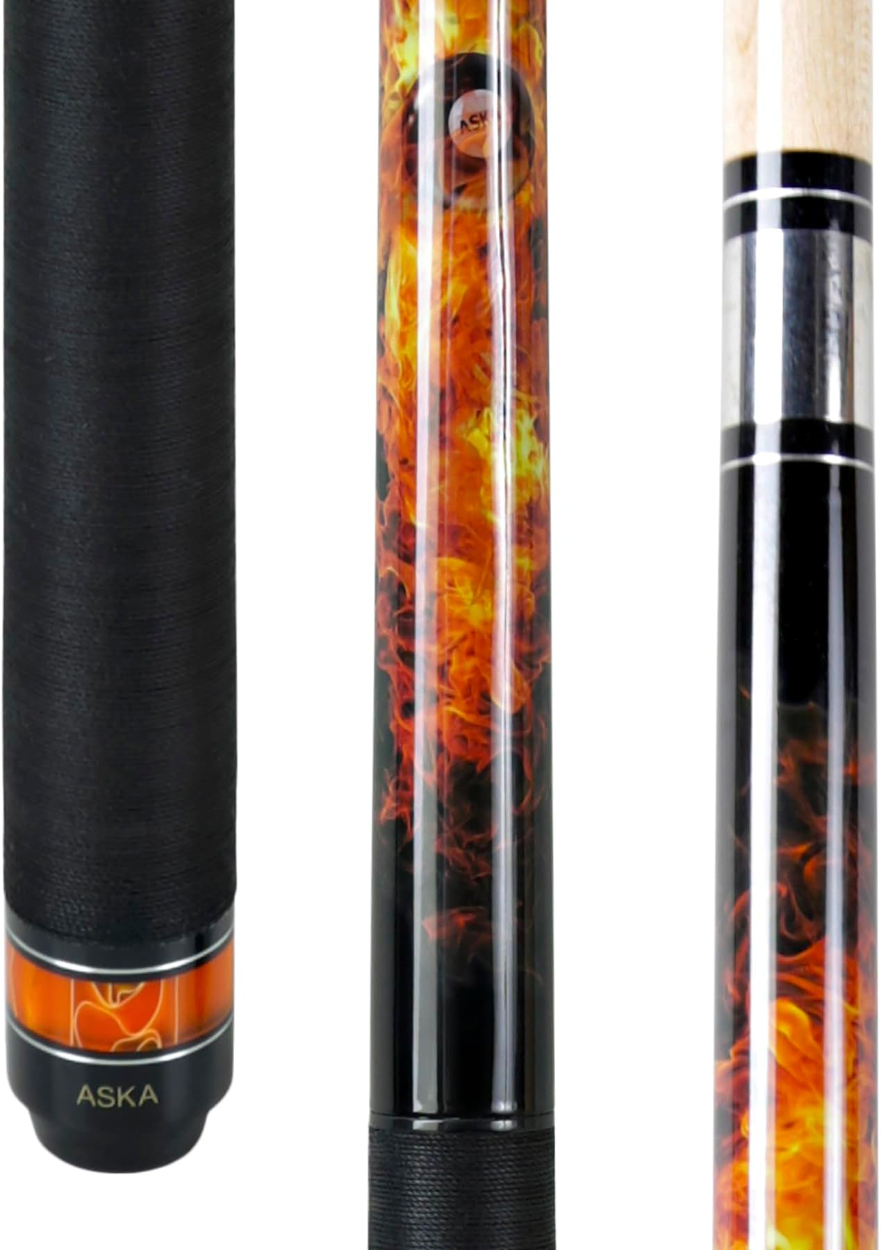ASKA Fireball Jump Break Cue Stick โ 3-Piece Jump/Break Pool Cue, 58" Canadian Hard Rock Maple Shaft, 13mm Phenolic Tip & Ferrule, Quick Release Joint, Irish Linen Wrap