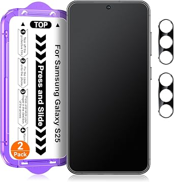 2 Pack for Samsung Galaxy S25 [6.2 Inch] Matte Glass Screen Protector + 2 Pack Camera Lens Protector with Easy Installation Kit, Anti-Glare, 0.2mm Tempered Glass