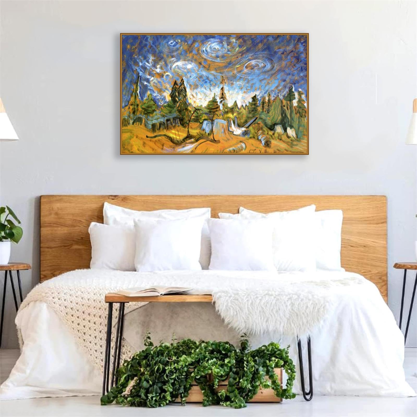 Hau3sh3a Emily Carr Impresión en Lienzo Tocones y cielo poster cuadros famosos Reproducción en Lienzo abstracto paisaje Cuadros Decoracion Salon Modernos60x40cm(24x16in) Marco dorado