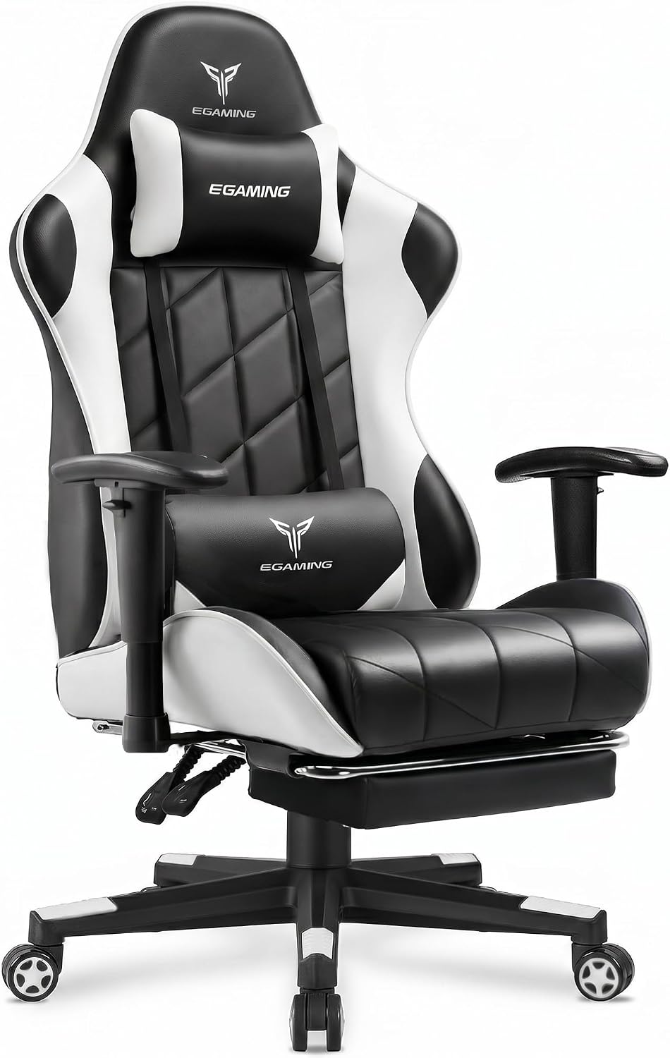 Gaming Chair, Big and Tall Video Game Chair with High Back PU Leather, Home Office Ergonomic Computer Chair with Footrest, Adjustable Height, 360° Swivel Wheels for Adults and Teens (White)