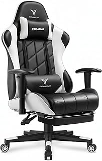 Gaming Chair, Big and Tall Video Game Chair with High Back PU Leather, Home Office Ergonomic Computer Chair with Footrest, Adjustable Height, 360° Swivel Wheels for Adults and Teens (White)