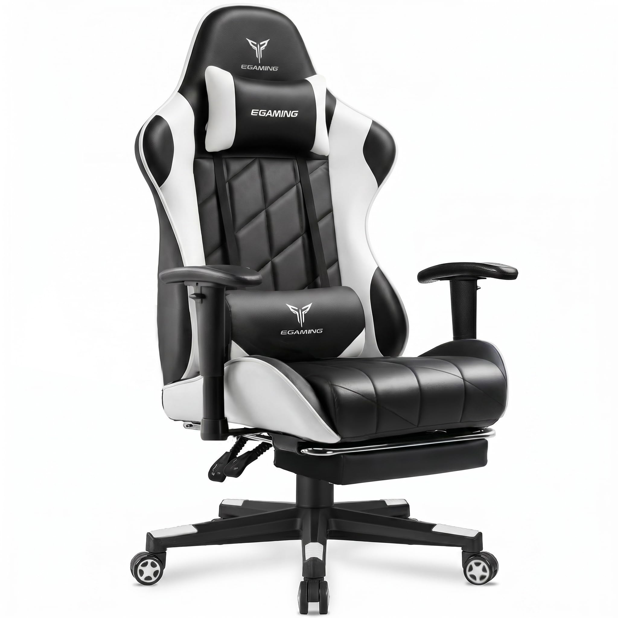 Gaming Chair, Big and Tall Video Game Chair with High Back PU Leather, Home Office Ergonomic Computer Chair with Footrest, Adjustable Height, 360° Swivel Wheels for Adults and Teens (White)