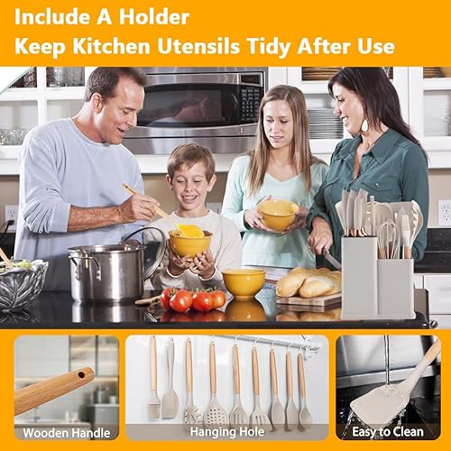 Miniatura 5 de Juego de utensilios de cocina de silicona de 19 piezas con cubo de almacenamiento, herramientas antiadherentes, kit de chef de camping, silicona