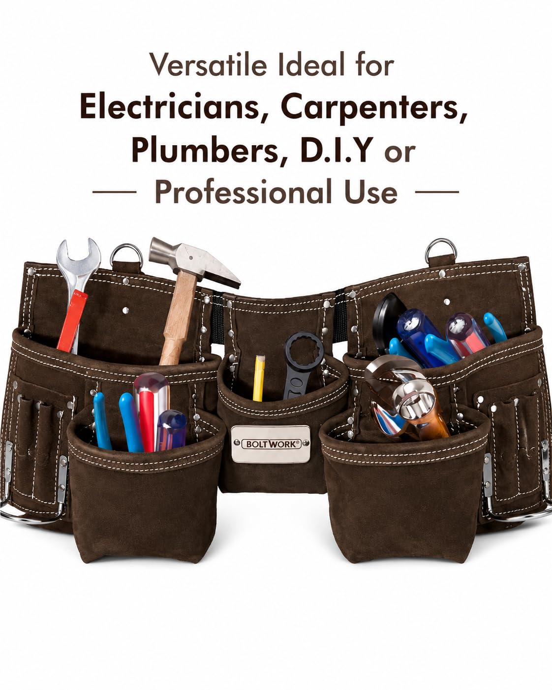 BOLTWORK Pochette à outils en cuir Pro Heavy Bag Organizer Hand Tools avec ceinture réglable en nylon et boucle en métal pour s'adapter aux tailles S à XXL, 1 % de la valeur de vente sera reversée à