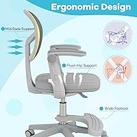Vista 15 de GLACER Silla de escritorio para niños, silla de estudio giratoria de malla ajustable con ruedas, brazos, silla ergonómica para computadora con Verde