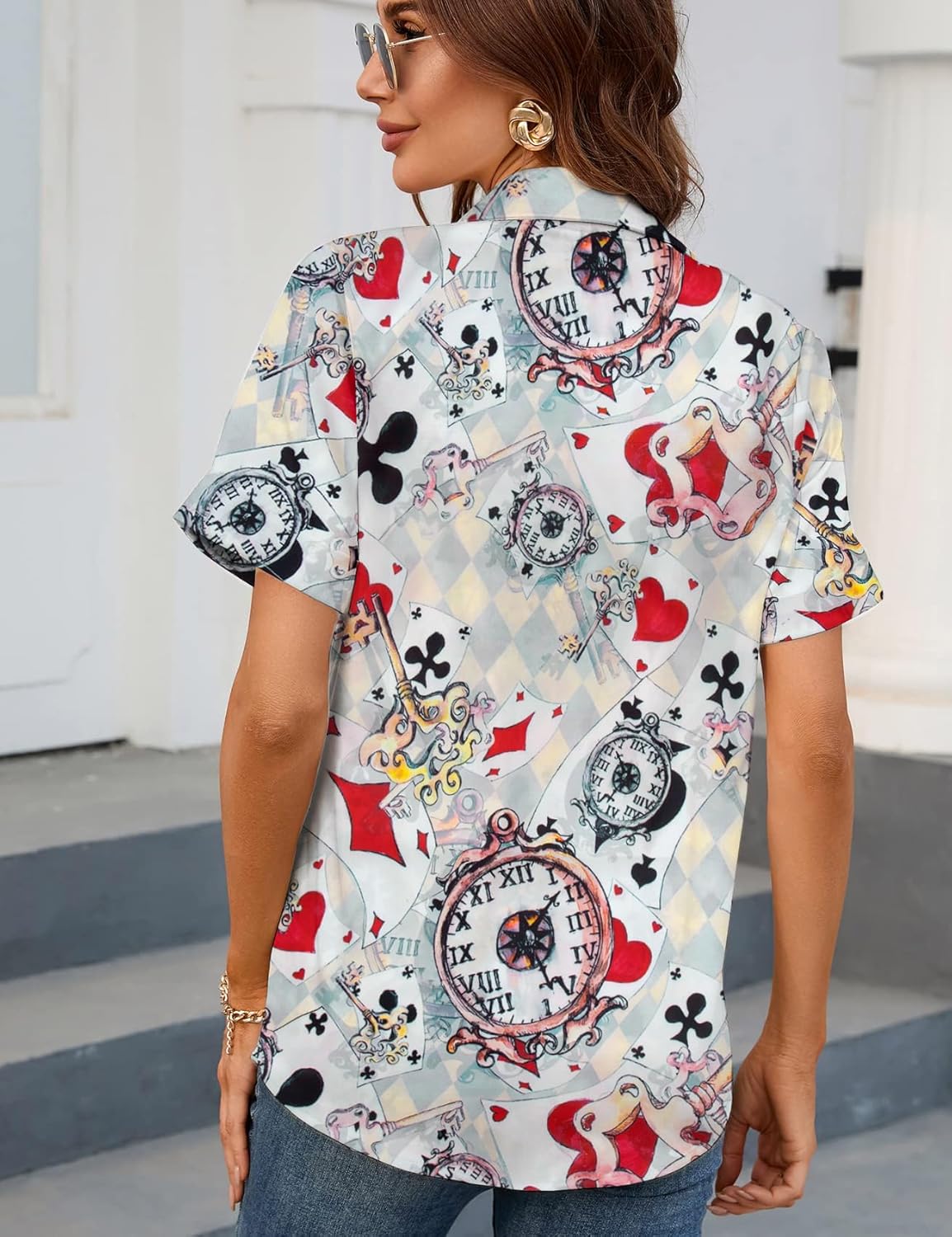 Princess Magical Shirt for Women Mad Tea Party Shirts Magic Hawaiian T-Shirt Fairy Tale Vacation Button up Tops - Image 3