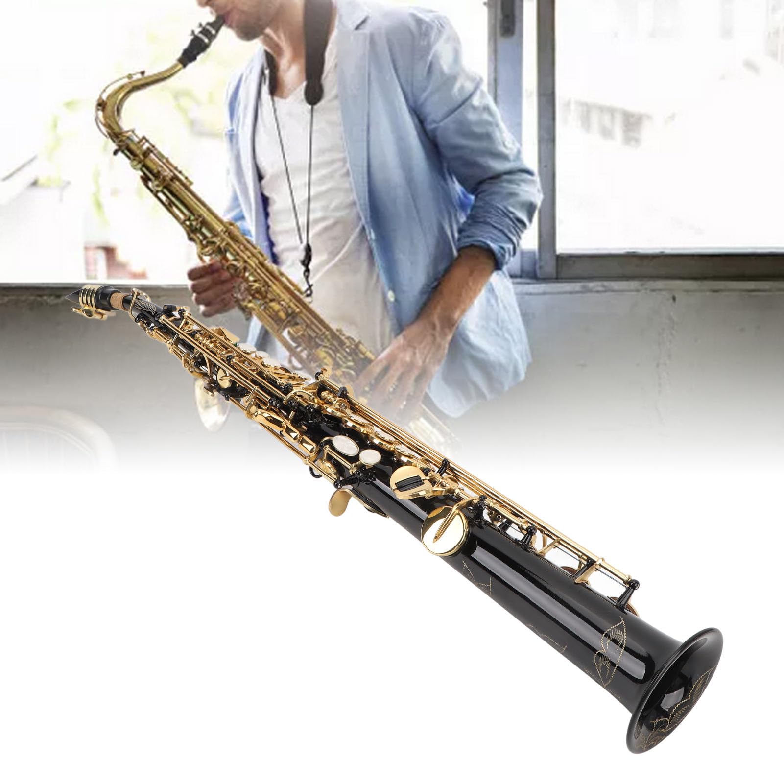 Emoshayoga Kit per Sassofono Soprano Chiave Bb in Ottone con Bocchino e Manico Curvo per Musicisti Jazz Principianti